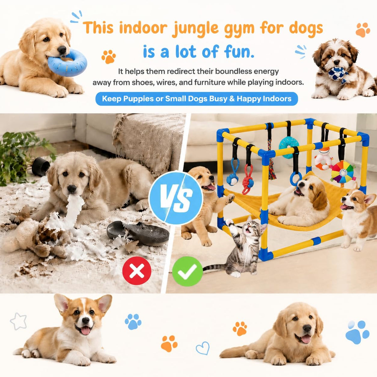 Puppy Play Gym with Hanging Toys & Hammock
