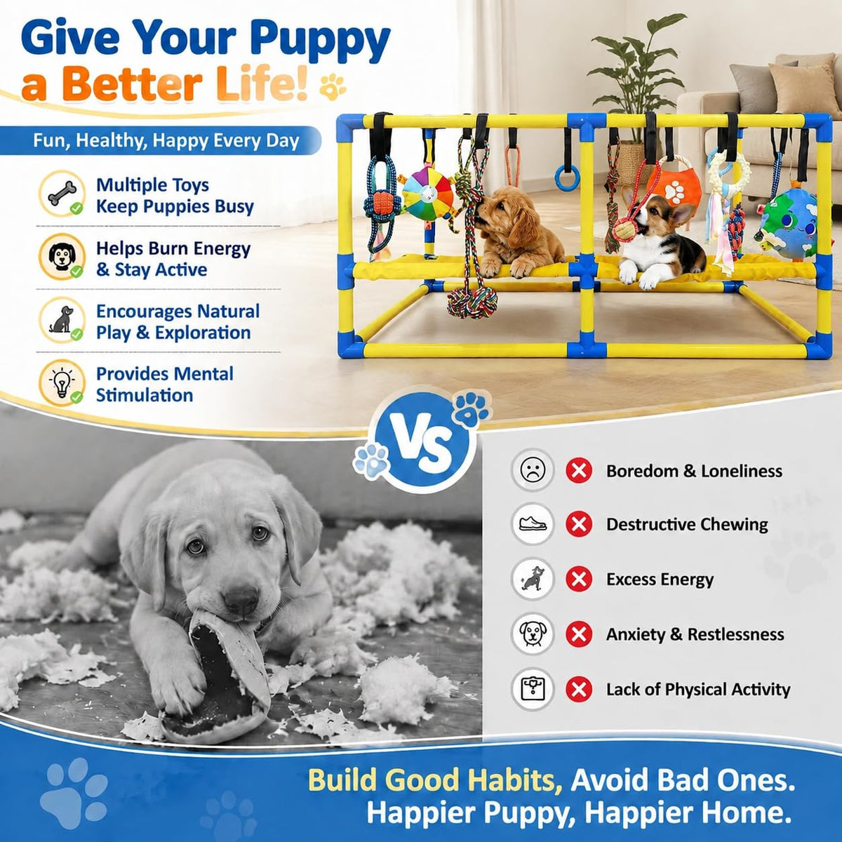 Puppy Play Gym with Hanging Toys & Hammock