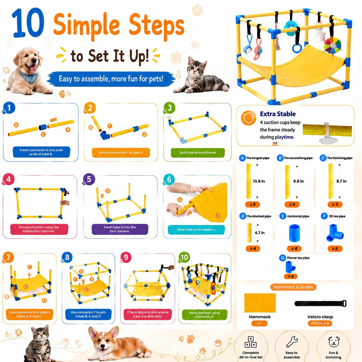 Puppy Play Gym with Hanging Toys & Hammock