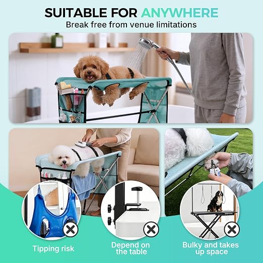Stable metal frame for pet grooming hammock