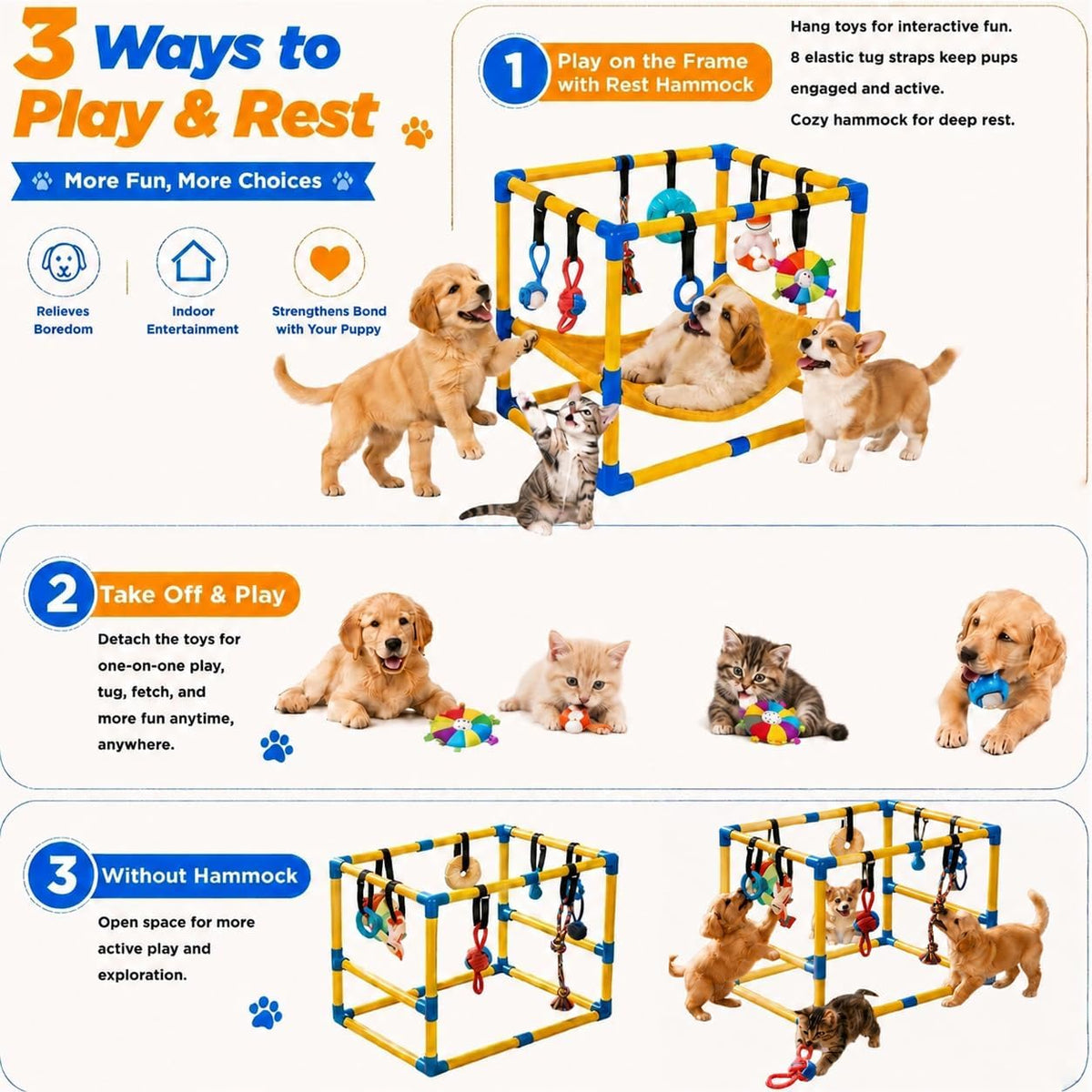 Puppy Play Gym with Hanging Toys & Hammock