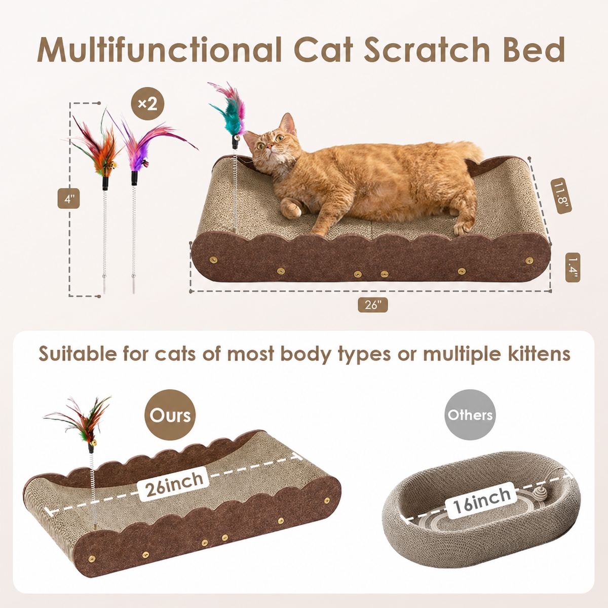Large curved cardboard scratcher lounge for indoor cats