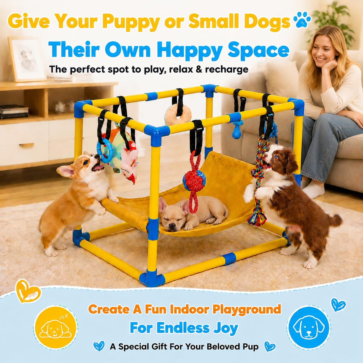Puppy Play Gym with Hanging Toys & Hammock