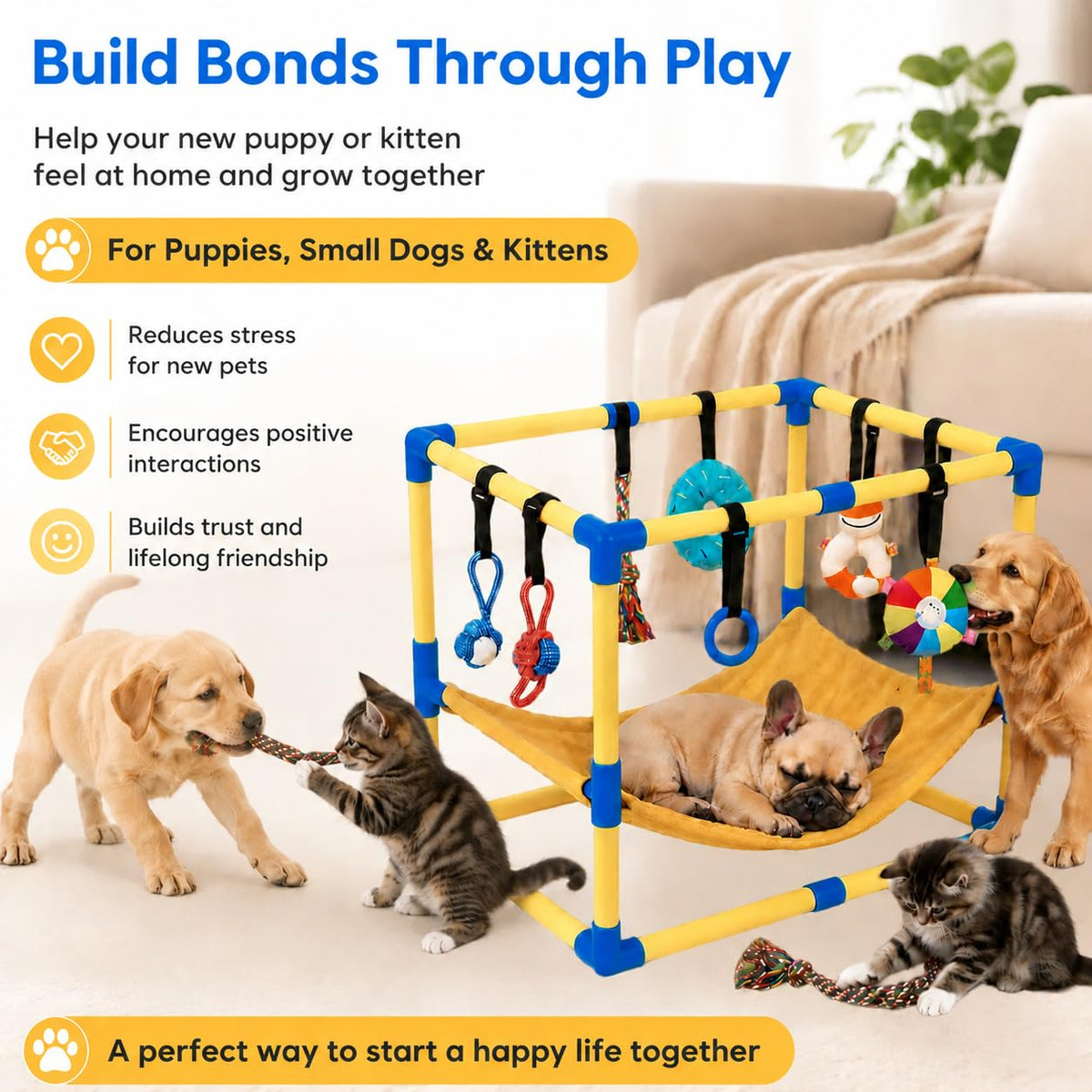 Puppy Play Gym with Hanging Toys & Hammock