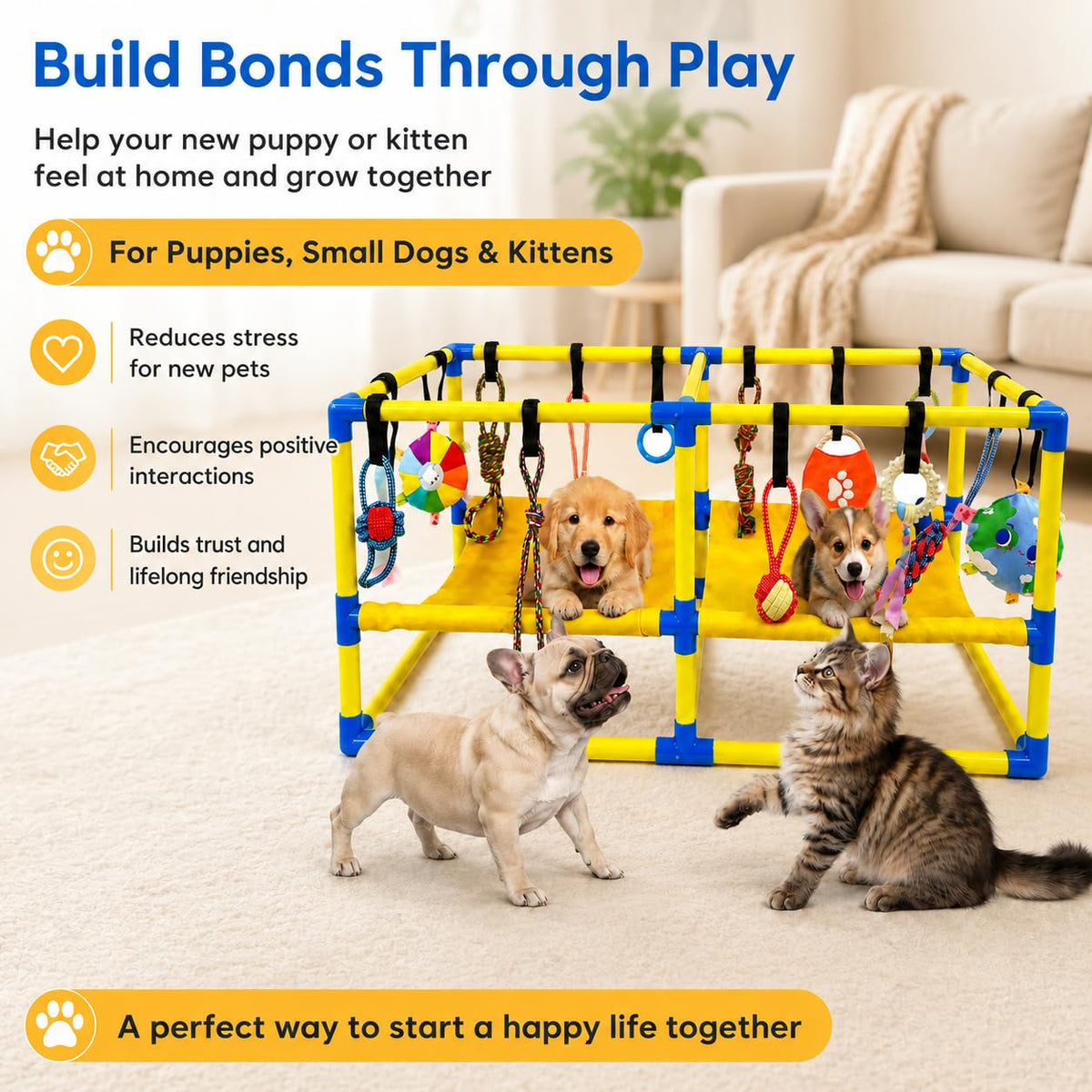 Puppy Play Gym with Hanging Toys & Hammock