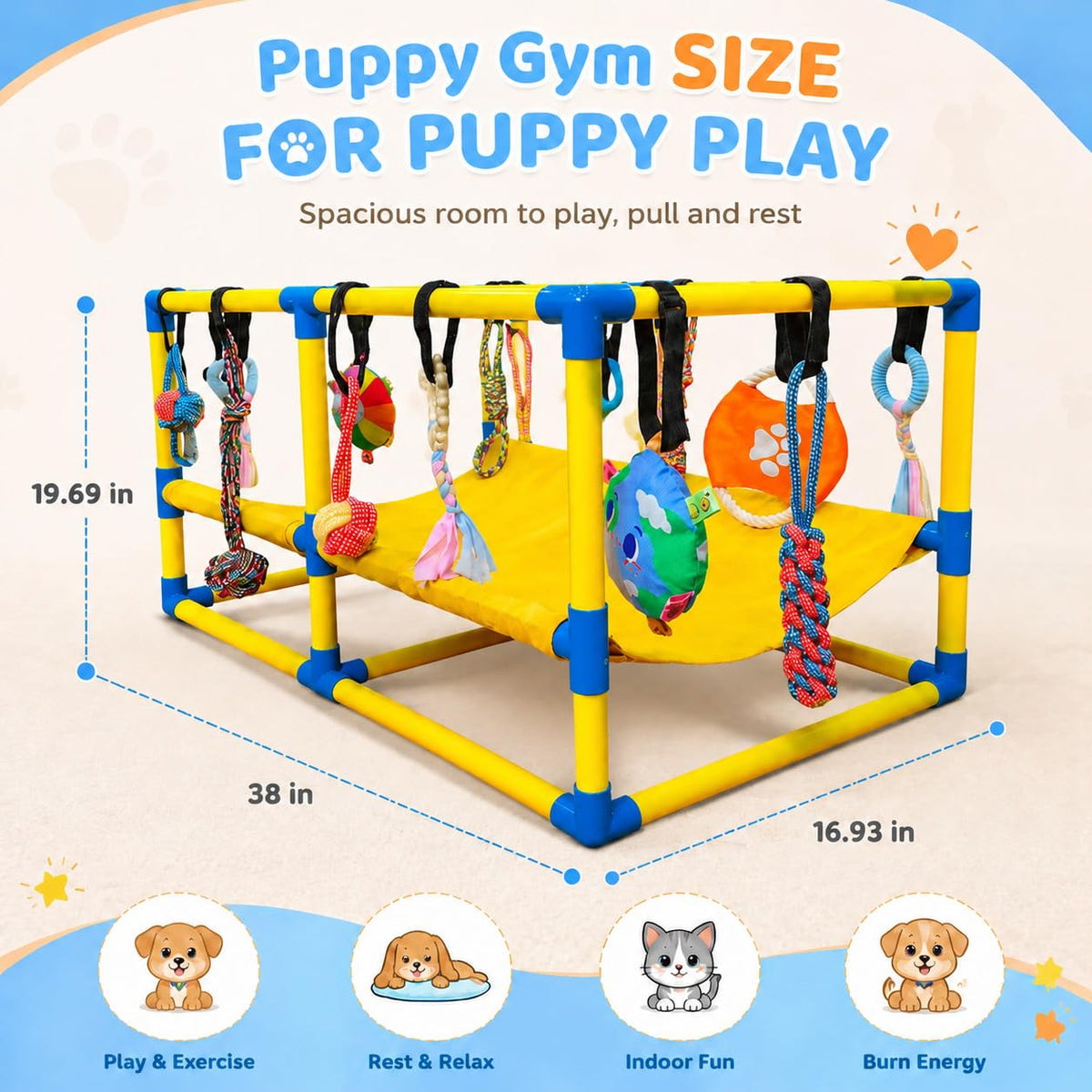 Puppy Play Gym with Hanging Toys & Hammock