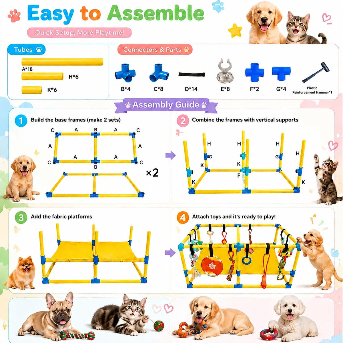 Puppy Play Gym with Hanging Toys & Hammock