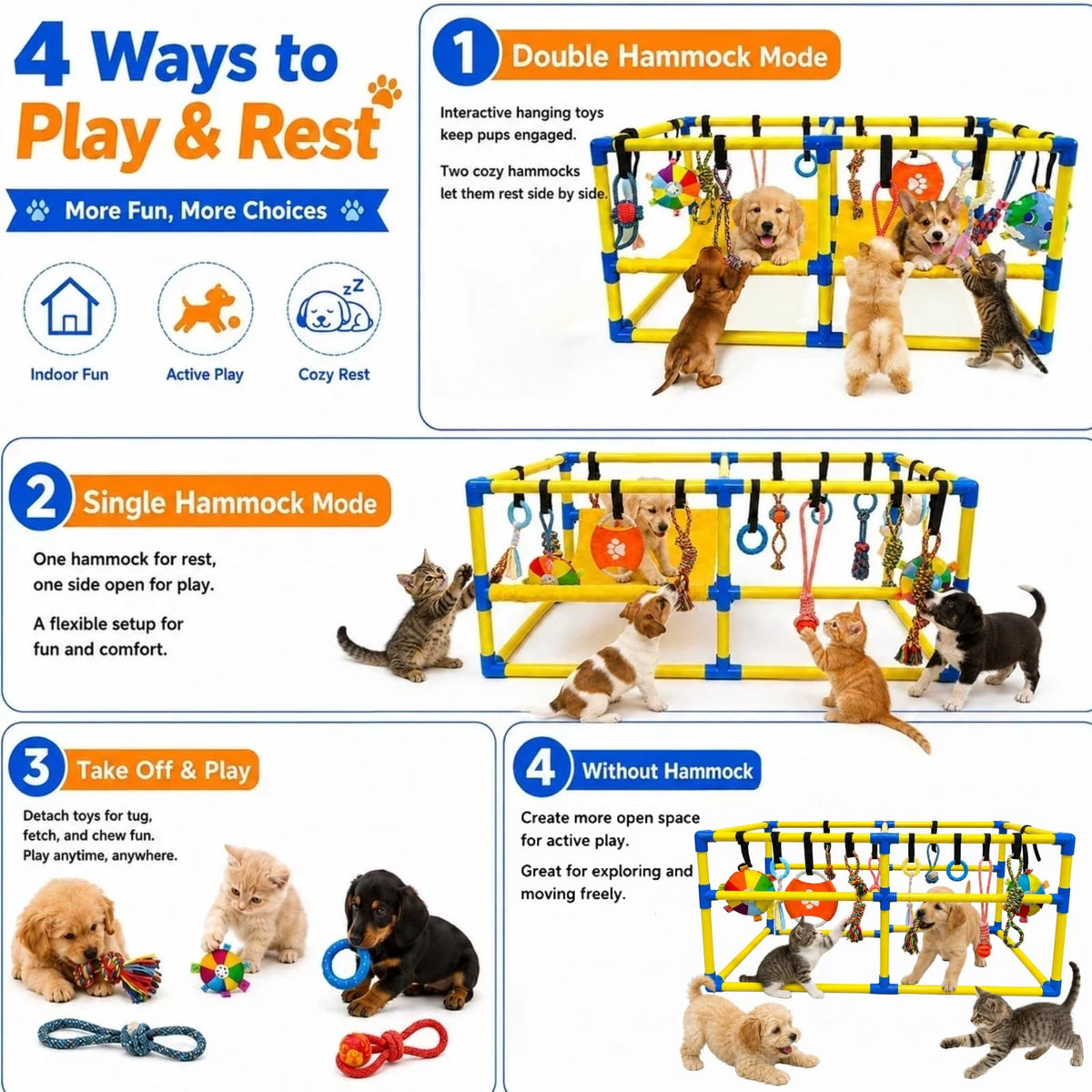 Puppy Play Gym with Hanging Toys & Hammock